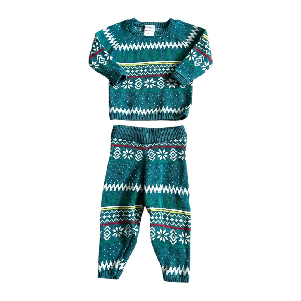 Hanna Andersson Novelty Sweater Set In Green Tree Fairisle | 75